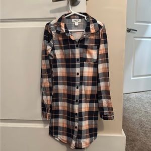 Girls Button Down Plaid Flannel Dress